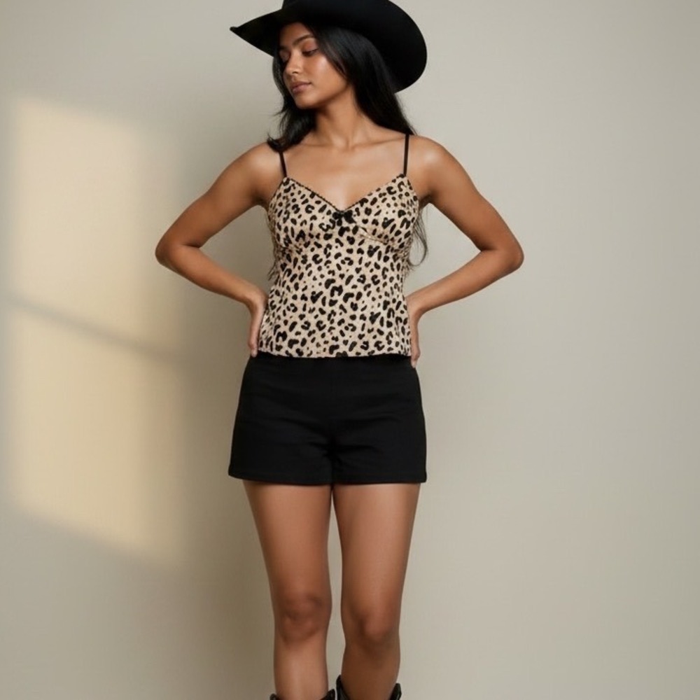 Y2K Womens Cheetah Print Camisole Top Medium Coquette Indie Sleeze Mob Wife Club